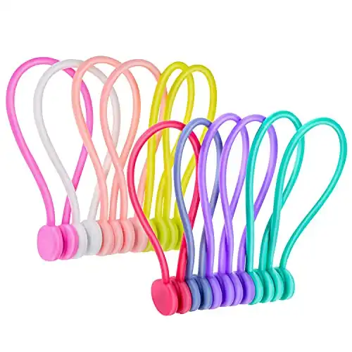 Magnetic Cords Organizers, FGSAEOR Reusable Silicone Twist Cable Ties for Bundling and Organizing, Holding Stuff, Book Markers, Fridge Magnets, Cable Manager Keeper Wrap Straps Clips (12 Pack)