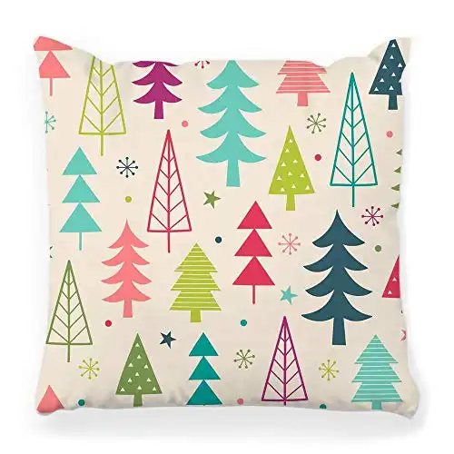 Toobaso Decorative Throw Pillow Cover Square 18x18 Colorful Christmas Pattern Tree Cute Winter Graphic Holiday Abstract Art Backdrop Celebration Tree December Home Decor Zippered Pillowcase