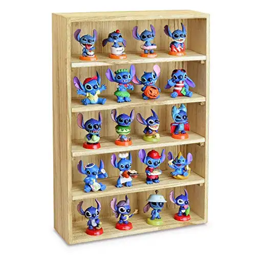 Ikee Design Wooden Wall-Mounted Display Shelves Rack for Figures, Shot Glasses, Spice Can or Collection, 11" W x 3.13" D x 16.13" H, Oak Color