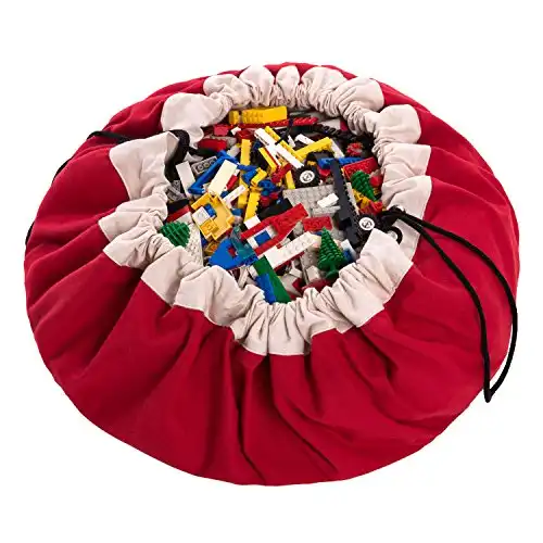 Play & Go Drawstring Play Mat Storage Bag for Children - Kids Toy Storage Organizer - Drawstring Toy Bag - Large 55" Play Mat for Toddlers Toys and Bag for Storage - Red