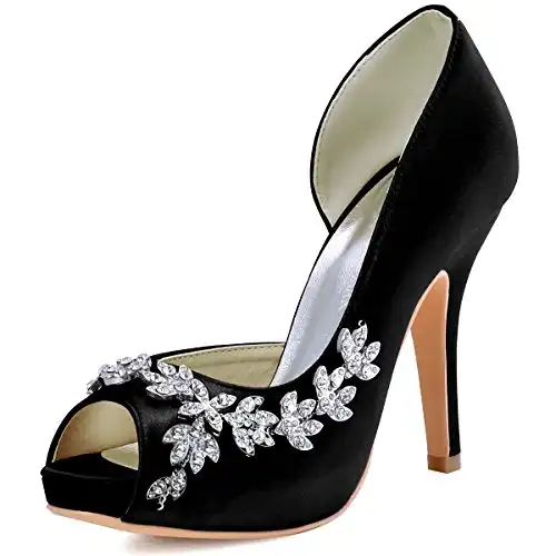 ElegantPark HP1560IAC Black Heels Peep Toe Wedding Shoes for Bride High Heel Platform Shoes for Women Heels and Pumps Satin Evening Party Dress Shoes US 4