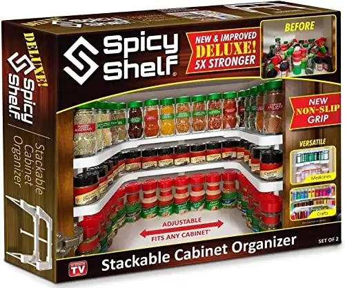 Spicy Shelf Deluxe - Expandable Spice Rack and Stackable Cabinet & Pantry Organizer (1 Set of 2 shelves) - As seen on TV(Spicy Shelf Deluxe)