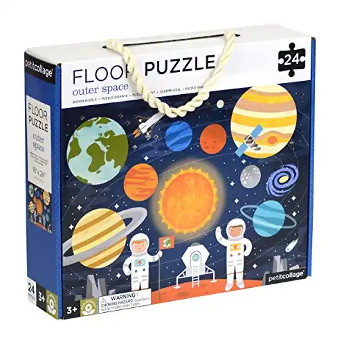 Petit Collage Floor Large Puzzle for Kids, Completed Outer Space Jigsaw Measures 18” x 24”, Makes a Great Gift Idea for Ages 3+, 24 Count