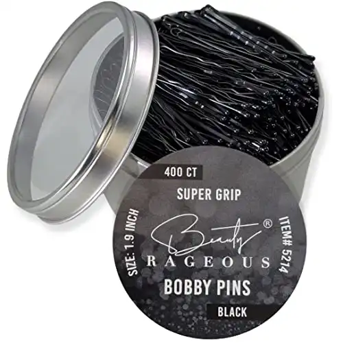Super Grip Black Bobby Pins - 400 Ct Approx - Handy Reusable Tin