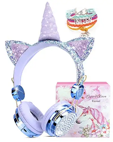 Wireless Headphones for Kids Unicorn Headphones for Girls Bluetooth Headphones w/Mic with Adjustable Headband