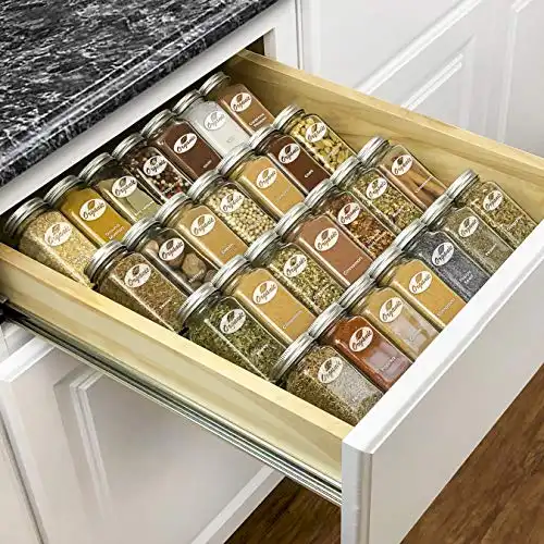 LYNK PROFESSIONAL® Spice Rack Tray - Heavy Gauge Steel 4 Tier Drawer Organizer for Kitchen Cabinets, Silver Metallic, Large