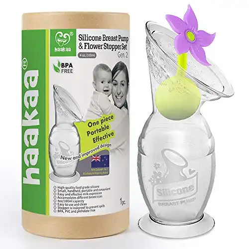 Haakaa Silicone Breast Pump with Suction Base and Flower Stopper