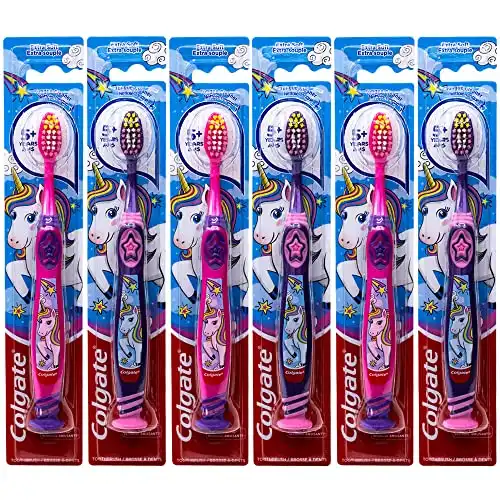 Colgate Kids Unicorn Toothbrush, Extra Soft for Children 5+ Years Old - Pack of 6