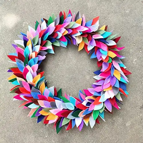Orchid & Ivy 16-Inch Colorful Rainbow Felt Leaf Rustic Front Door Wreath