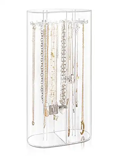 Acrylic Necklace Holder, Clear Necklace Organizer with 24 Hooks