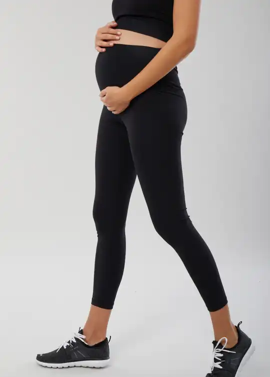 Ingrid & Isabel Fold Down Active Legging | Soft High-Rise Maternity Tights Black