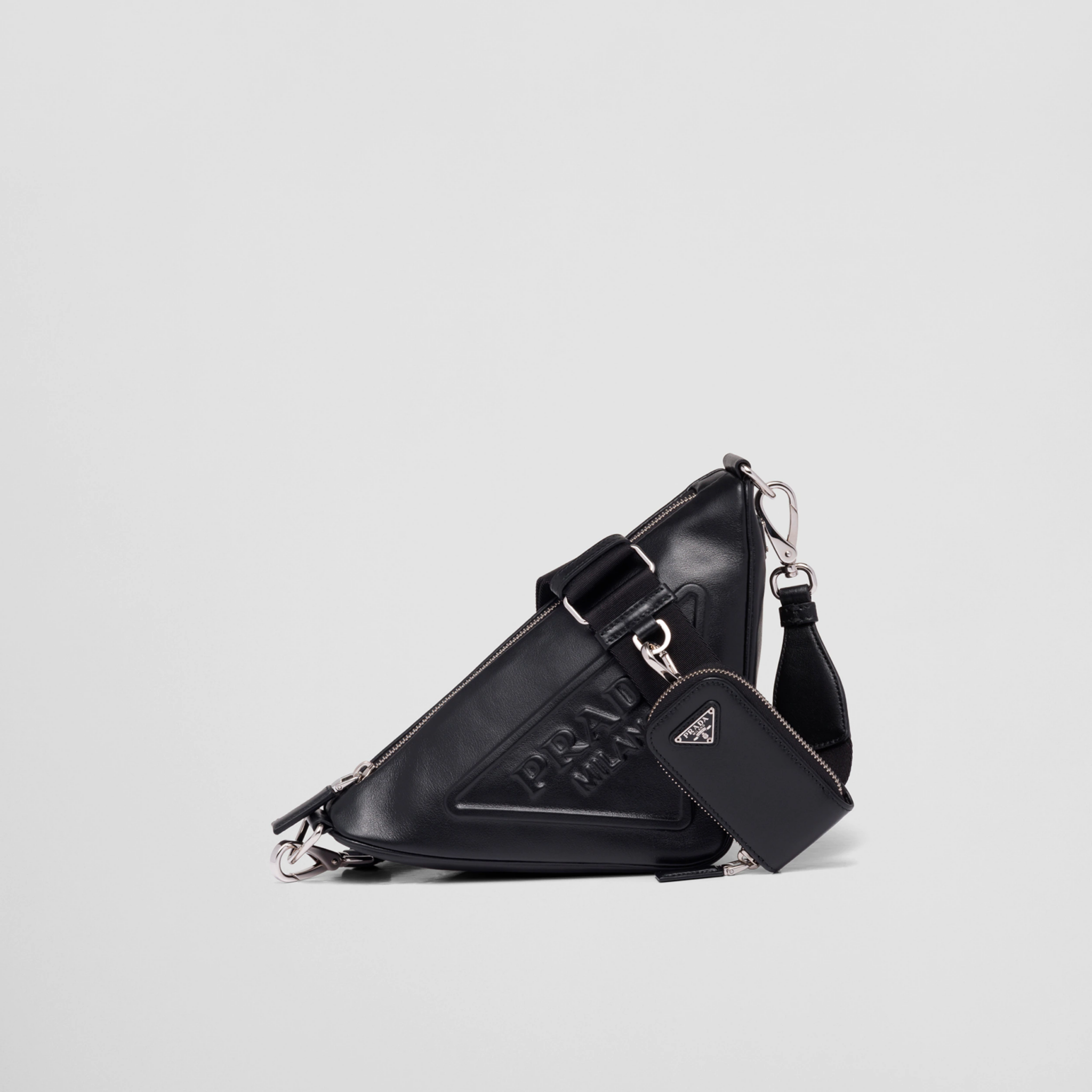 Black Prada Triangle Leather Shoulder Bag