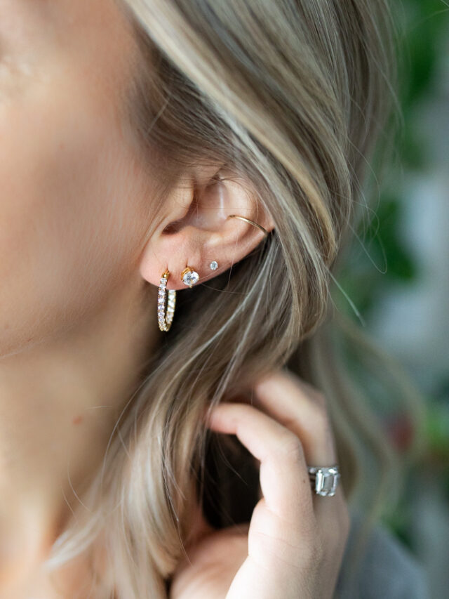 woman wearing cubic zirconia earrings from amazon