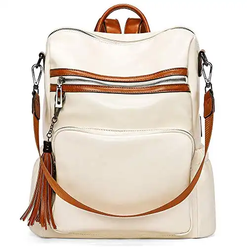 CLUCI Backpack Purse for Women Fashion Leather Designer Travel Large Ladies Shoulder Bags with Tassel Oil Wax Beige