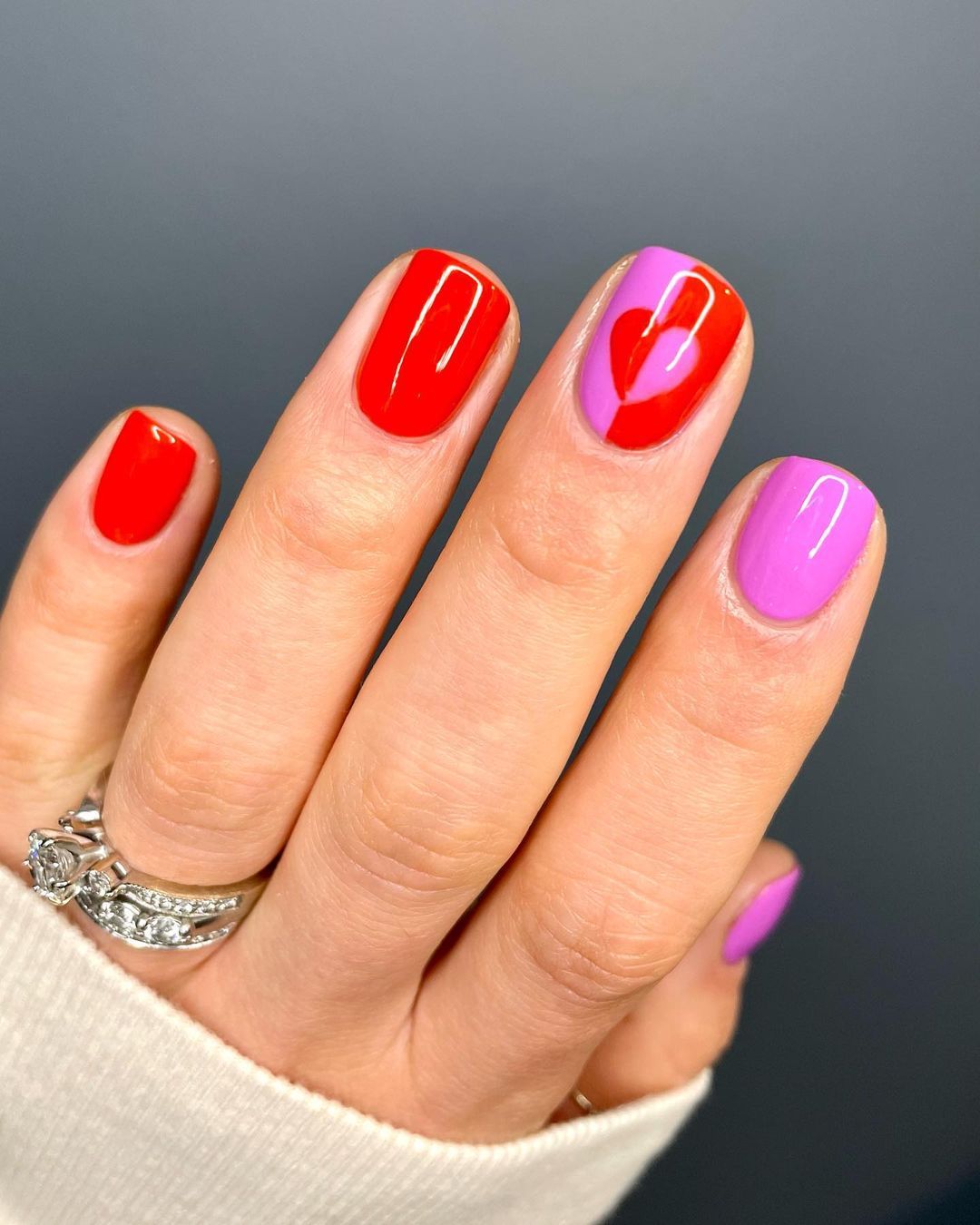 Captivating Valentine's Day Nail Designs : Black Polka Dot & Love Heart  Nails
