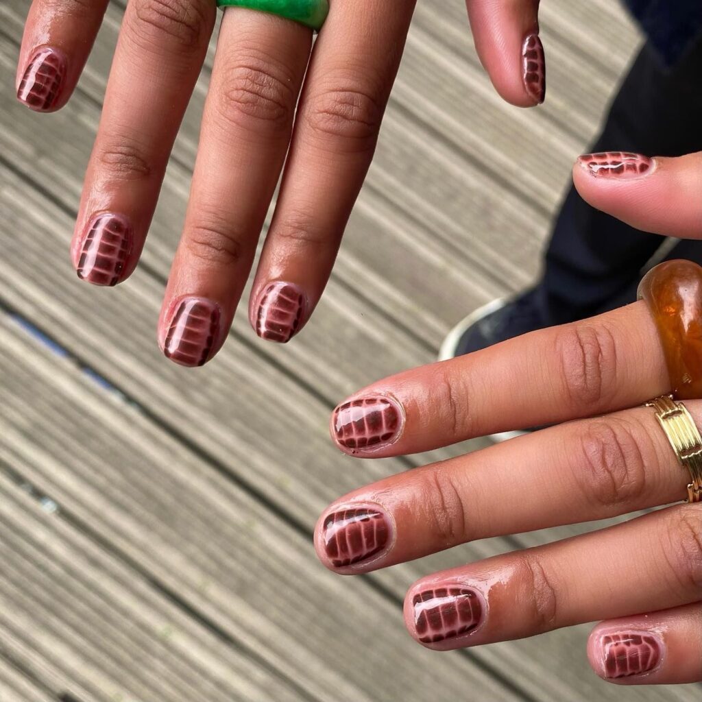 brown snake print nails