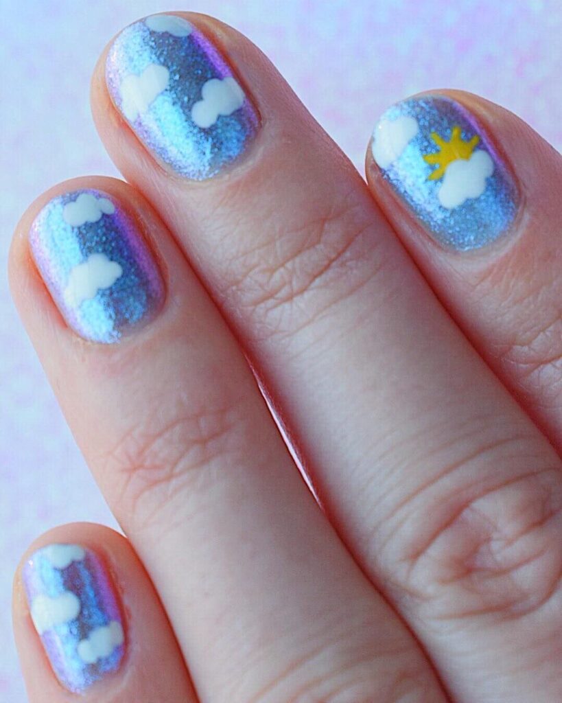 clouds and sun on glitter background