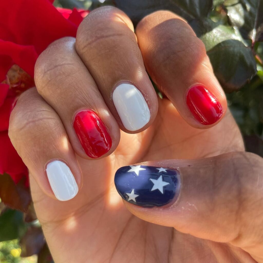 blue and white star with red and white nails