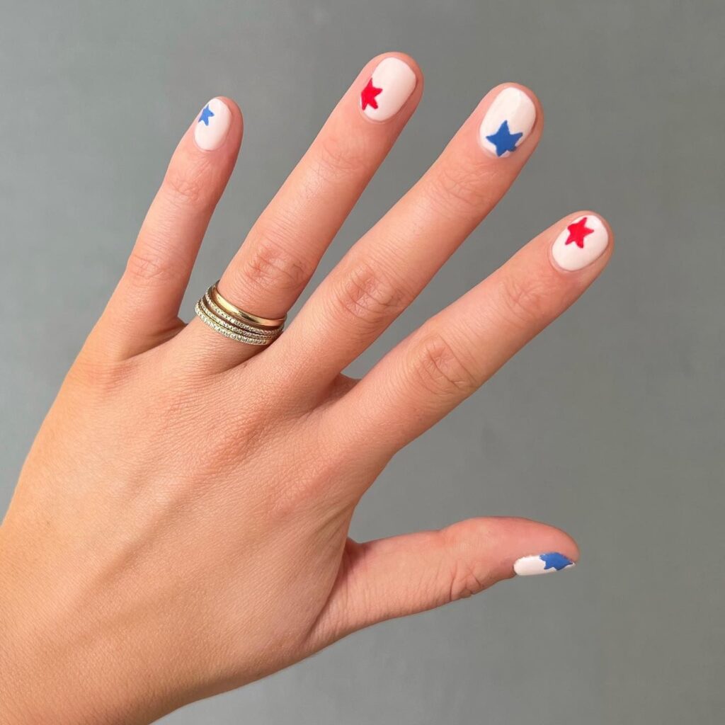 red and blue star nail art