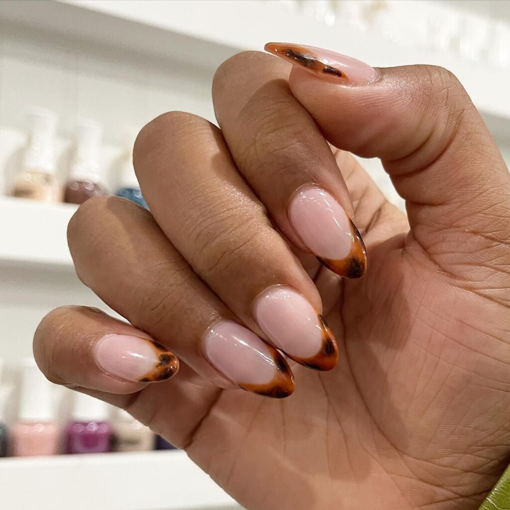 brown cheetah tip nails