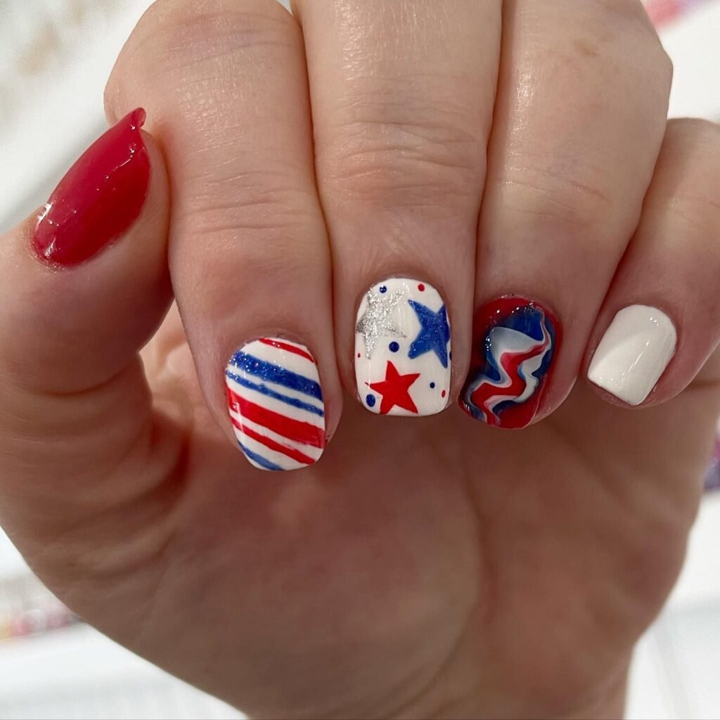 red white and blue nails