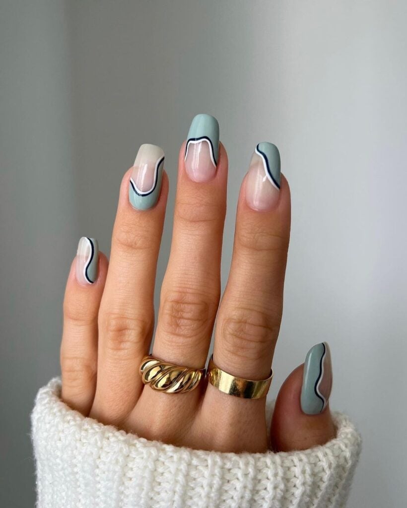 light blue and black nails