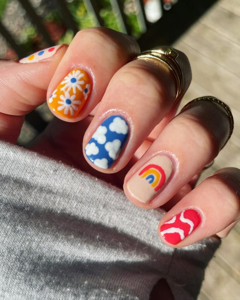 clouds and rainbows nails