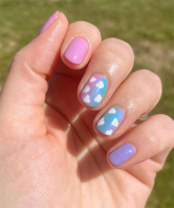 rainbow ombre shimmer nails