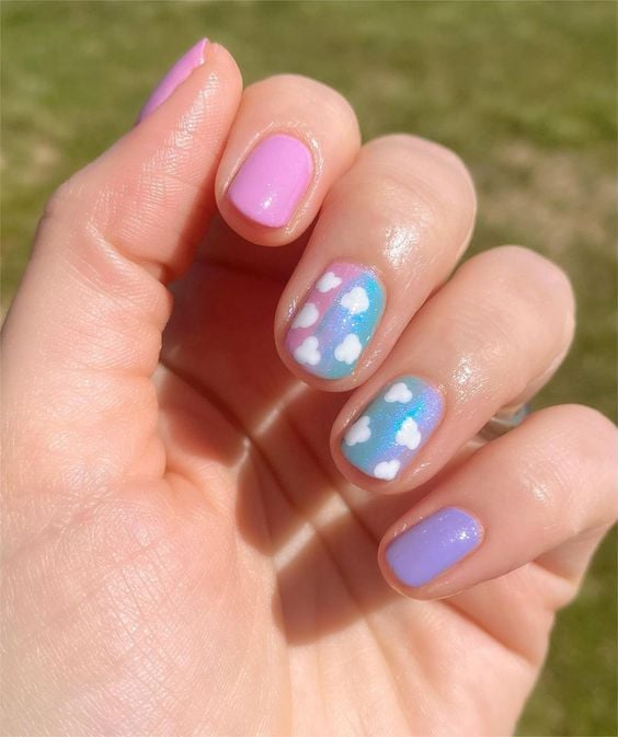 Kawaii Rainbow Cloud Nail Art by polymerclay97 on DeviantArt