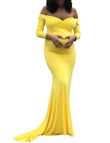 Elegant Fitted Maternity Gown Long Sleeve Maxi
