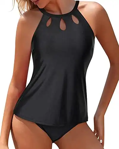 Yonique Two Piece High Neck Tankini Swimsuits for Women Tummy Control Bathing Suits Swimwear