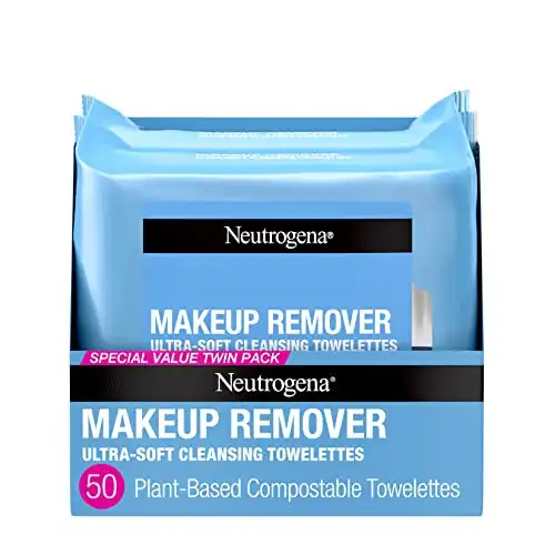 Neutrogena Makeup Remover Cleansing Face Wipes, Daily Cleansing Facial Towelettes Remove Makeup & Waterproof Mascara, Alcohol-Free, 100% Plant-Based Fibers