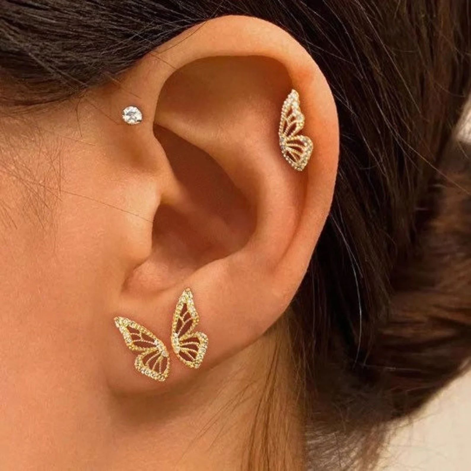 18K Gold Plated CZ Butterfly Earrings
