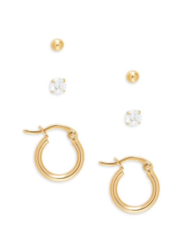 3-Pairs Two-Tone Sterling Silver Earring Set