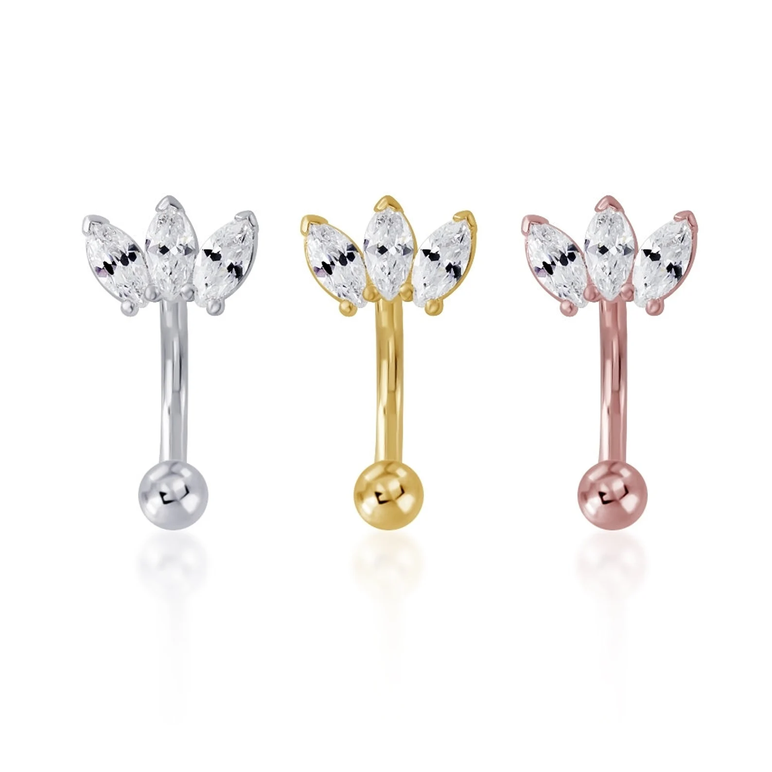 Triple Marquise CZ curved barbell