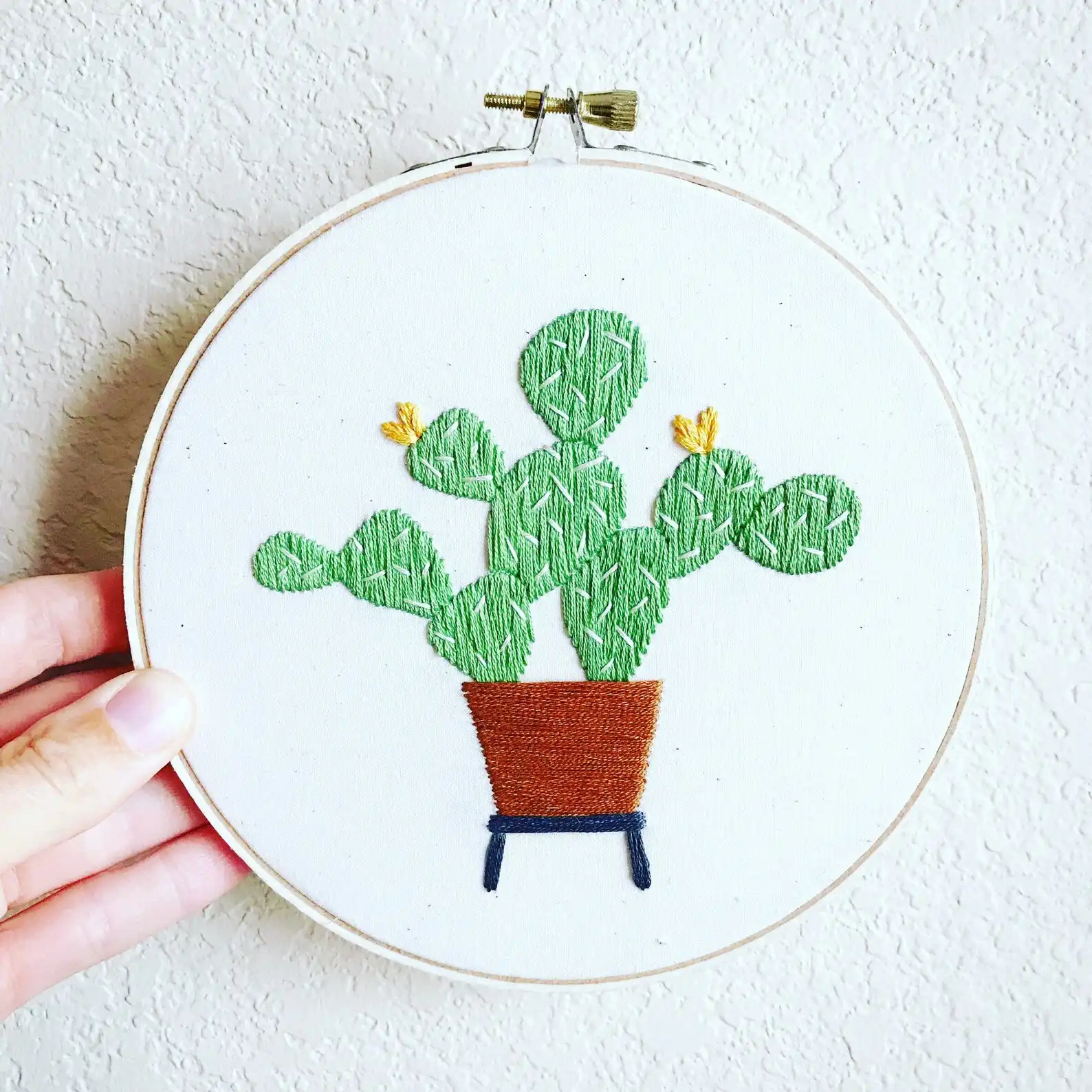 Potted Prickly Pear Cactus Embroidery Kit