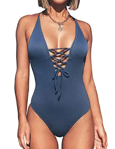 CUPSHE V Neck Lace Up One Piece