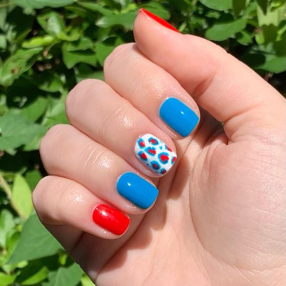 Red White and Blue Leopard nails