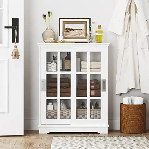 Spirich Home Bathroom Storage Cabinet with Sliding Barn Glass Doors