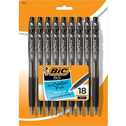 BIC BU3 Grip Retractable Ballpoint Pen, Medium Point (1.0mm), Black, Side Click Retraction For Added Convenience