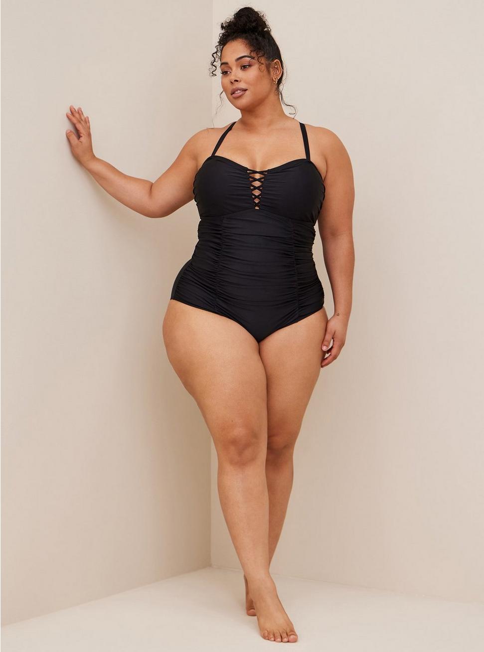 Slim Fix Wireless Lattice Front One Piece Swimsuit