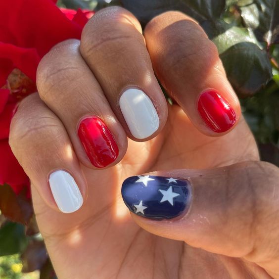 classic red whtie and blue manicure with stars