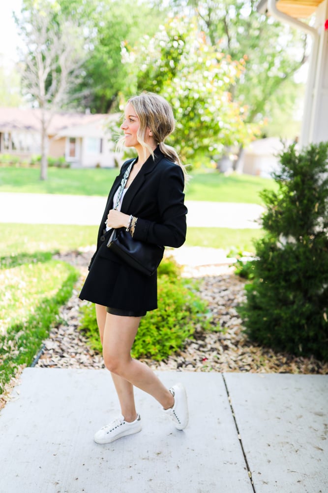 Chic Fall Outfit with Leather Shorts and Blazers