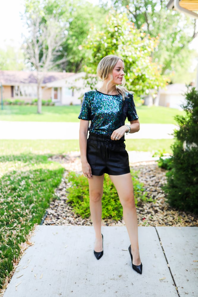 How to style faux leather shorts for winter - Side of Sequins