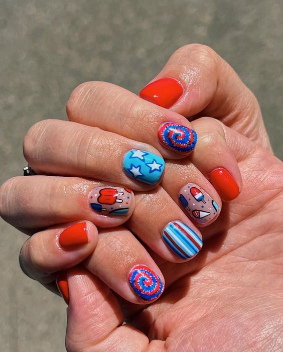 Fireworks and Ice Cream nails