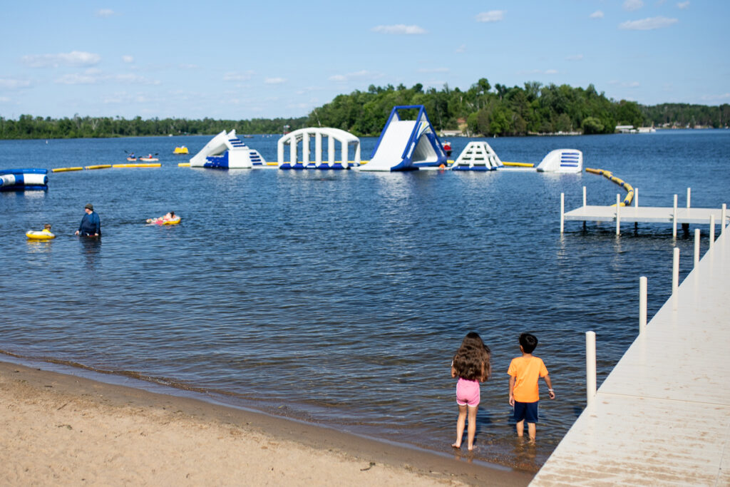 madden's lake with giant inflatables