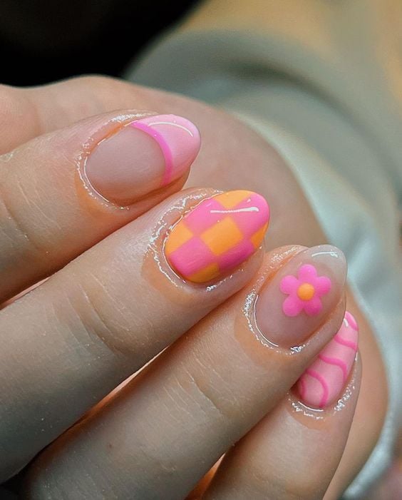 pink and orange nails