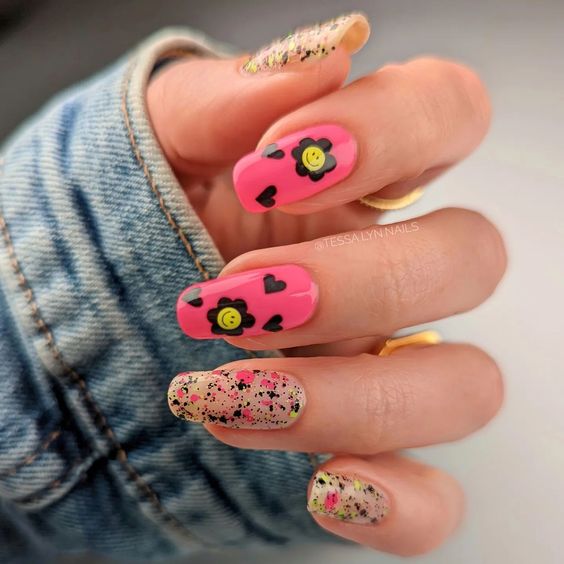 Pink Splatter with Smiley Faces
