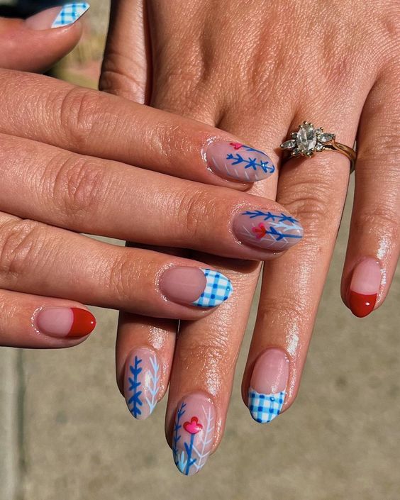 Plaid & Flowers fingernails