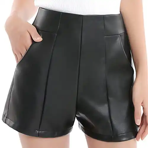 Everbellus Womens High Waisted Faux Leather Shorts with Pockets Wide Leg Shorts